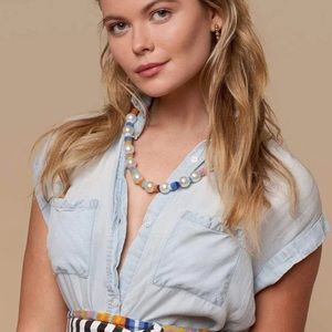 NWT Lele Sadoughi Faux Pearl Skinny Striped Colorful Scarf Necklace